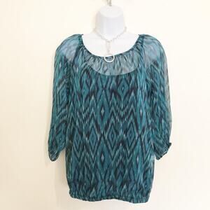 APT. 9  Lurex Stitch Peasant Top With Black Cami, “Adiamo Blue”, S, NWT!
